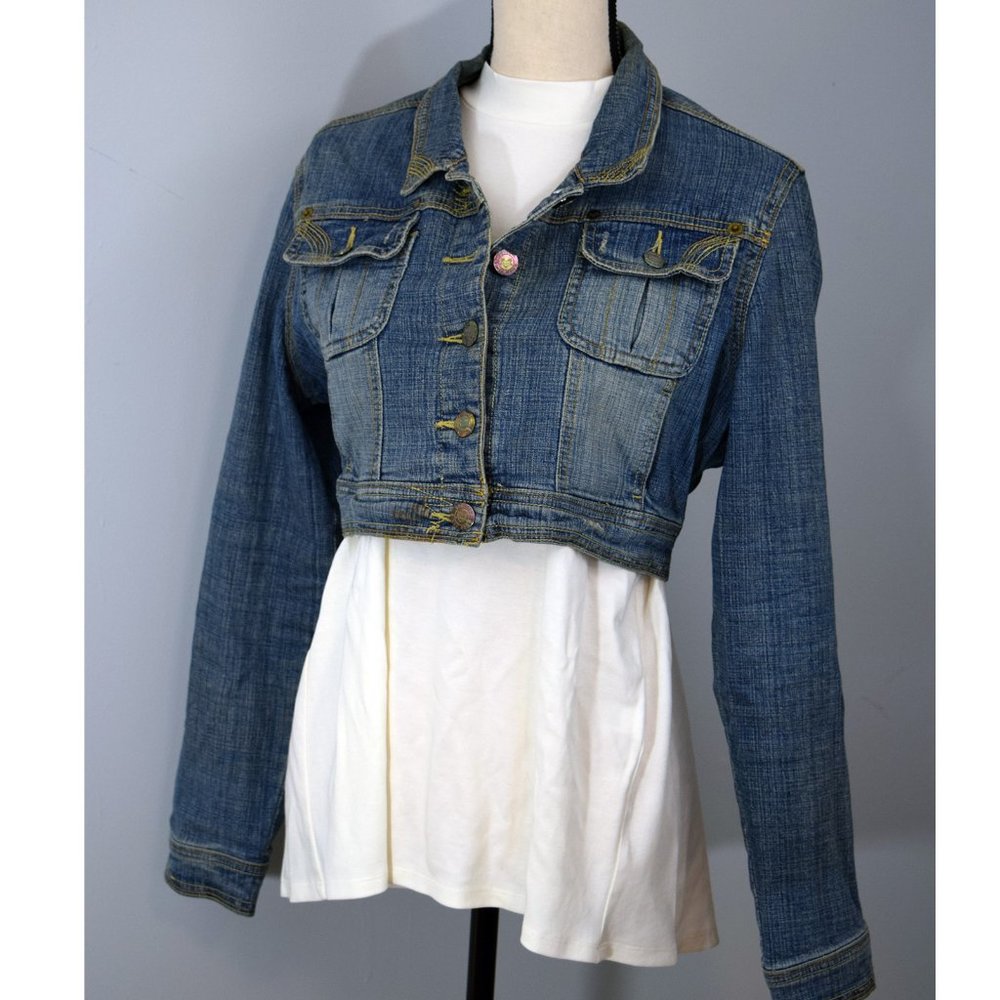 Squeeze Jean Jacket- Short Crop Top Size JuniorXL